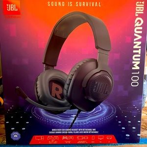 JBL Quantum 100 black wired over ear gaming headset w/ detachable mic.